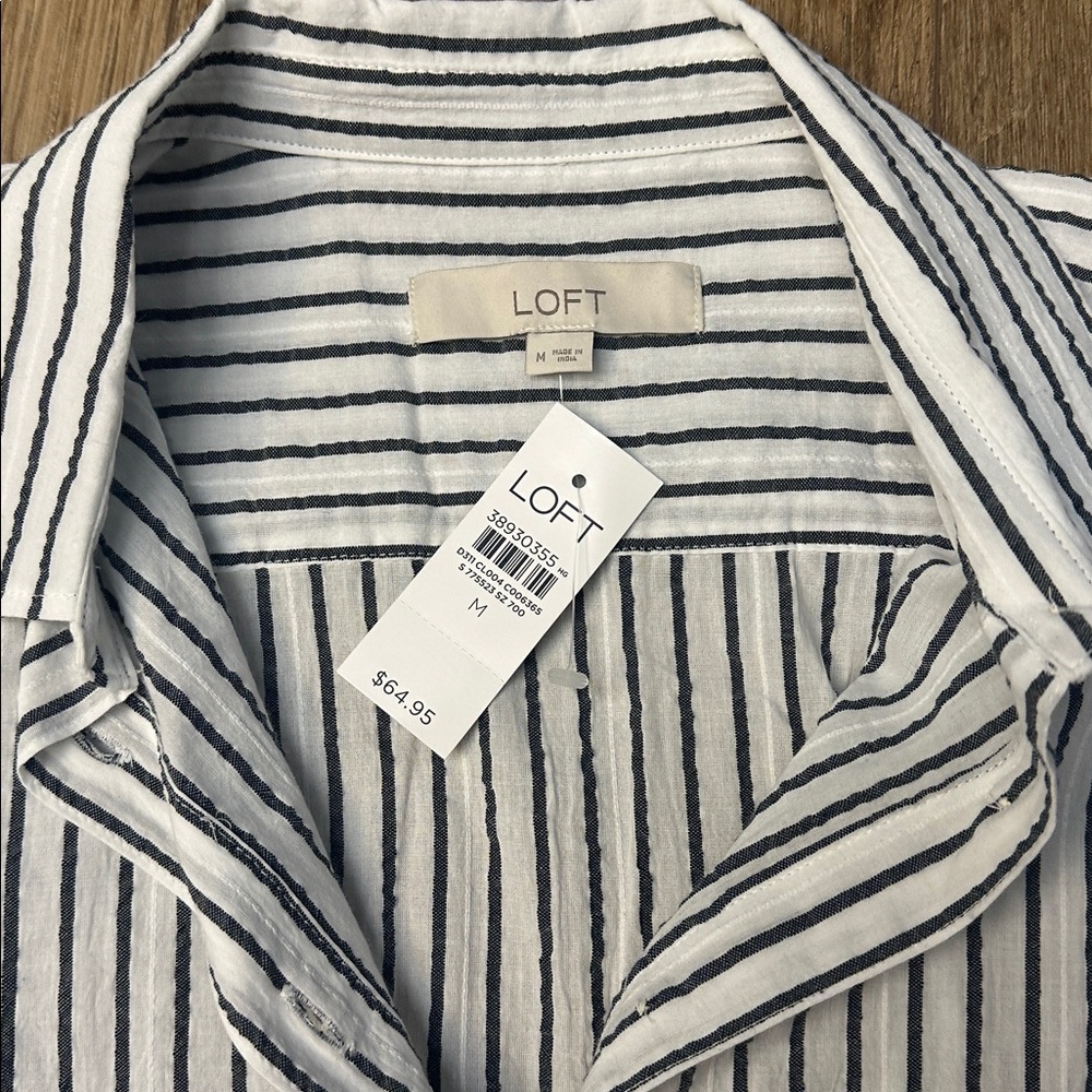 LOFT  Casual Striped Shirt in Gray and White - Picture 6 of 10